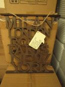 Box of 24 Cities Wooden Wall plaques. Unused & Boxed