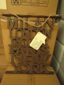 Box of 24 Cities Wooden Wall plaques. Unused & Boxed