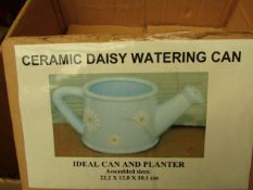 Ceramic Daisy Watering Can. Boxed