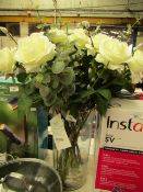 Large Glass Vase With Artificial White RosesFlowers. RRP £49.99