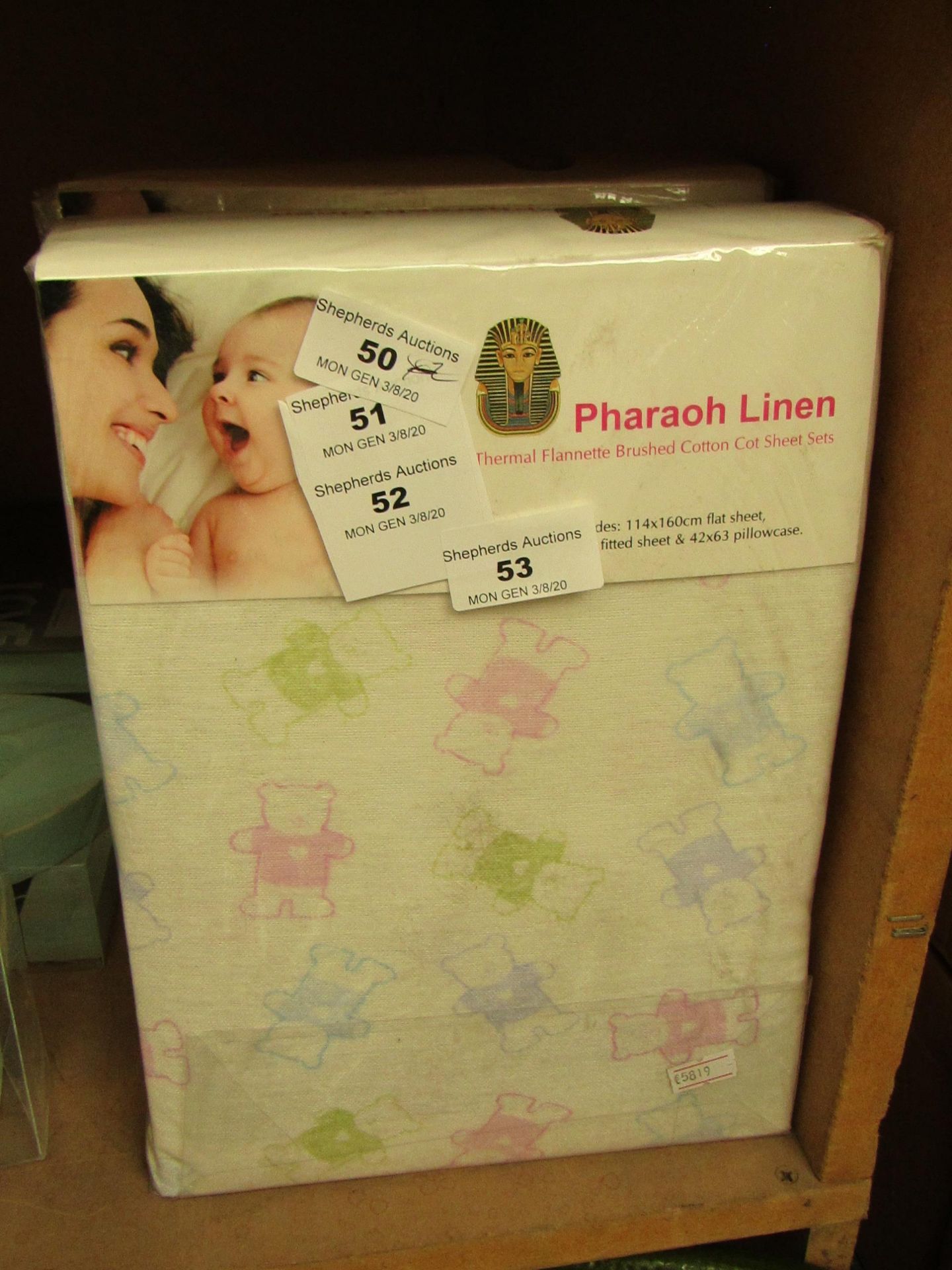 Pharaoh Linen Thermal Flanette Brushed Cotton Cot Sheet Sets. Unused & Packaged