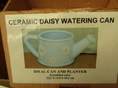 Ceramic Daisy Watering Can. Boxed