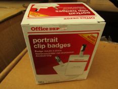 2 Boxes of 4 Pcks of 50 Office Depot Portrait Name Badges. Unused & Boxed