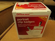 2 Boxes of 4 Pcks of 50 Office Depot Portrait Name Badges. Unused & Boxed