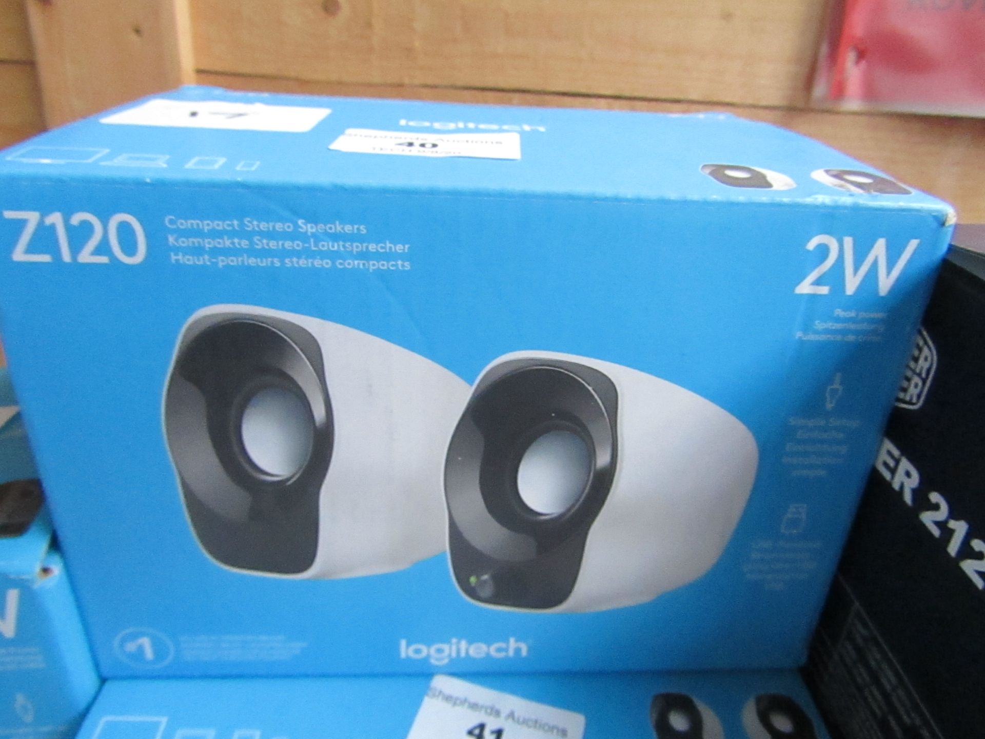 Logitech Z120 set of 2W compact stereo sound speakers, unchecked and boxed