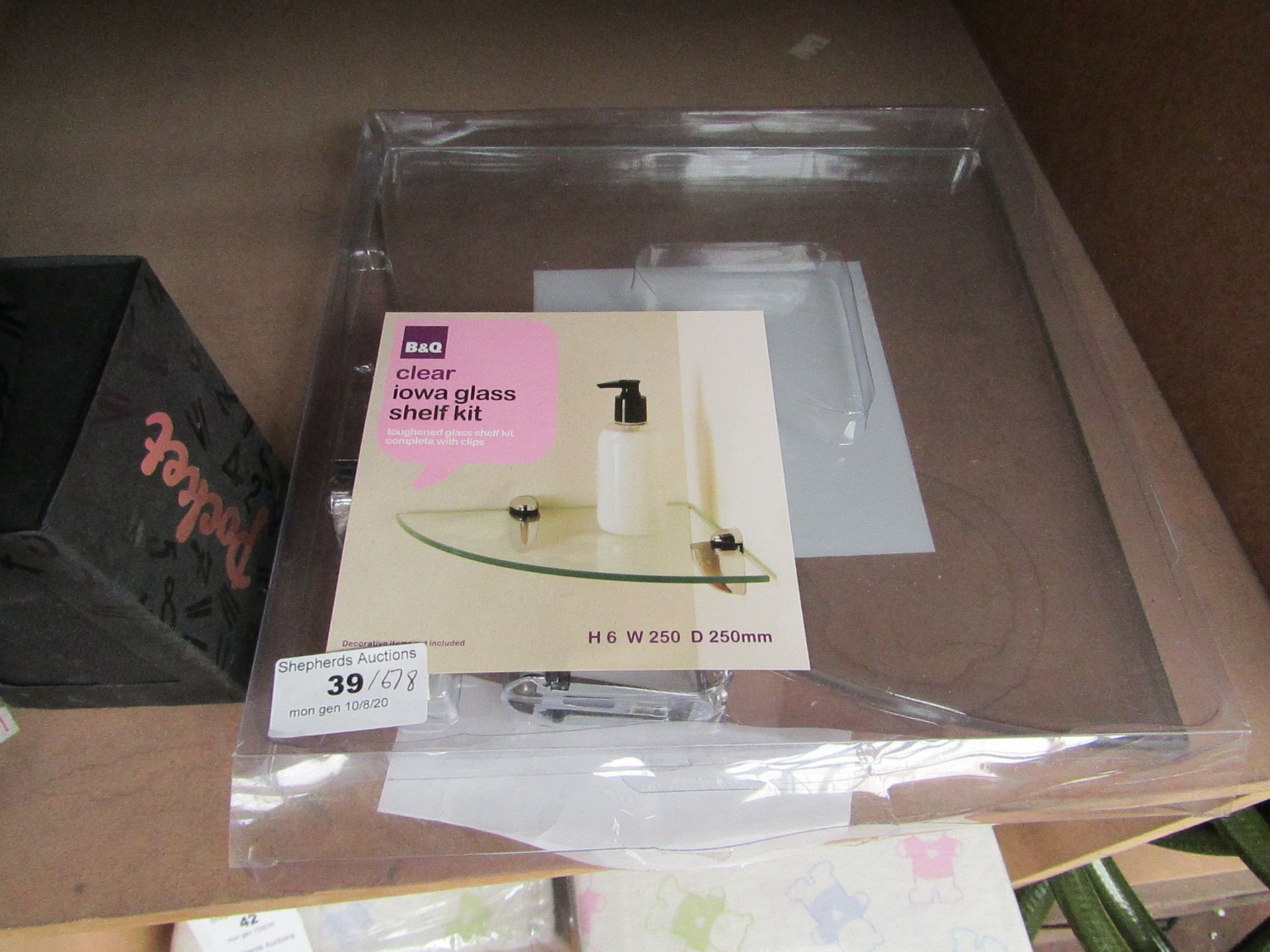 B&Q - Clear iowa Glass Shelf Kit ( H 6 X W 250 X D 250MM) - Packaged.