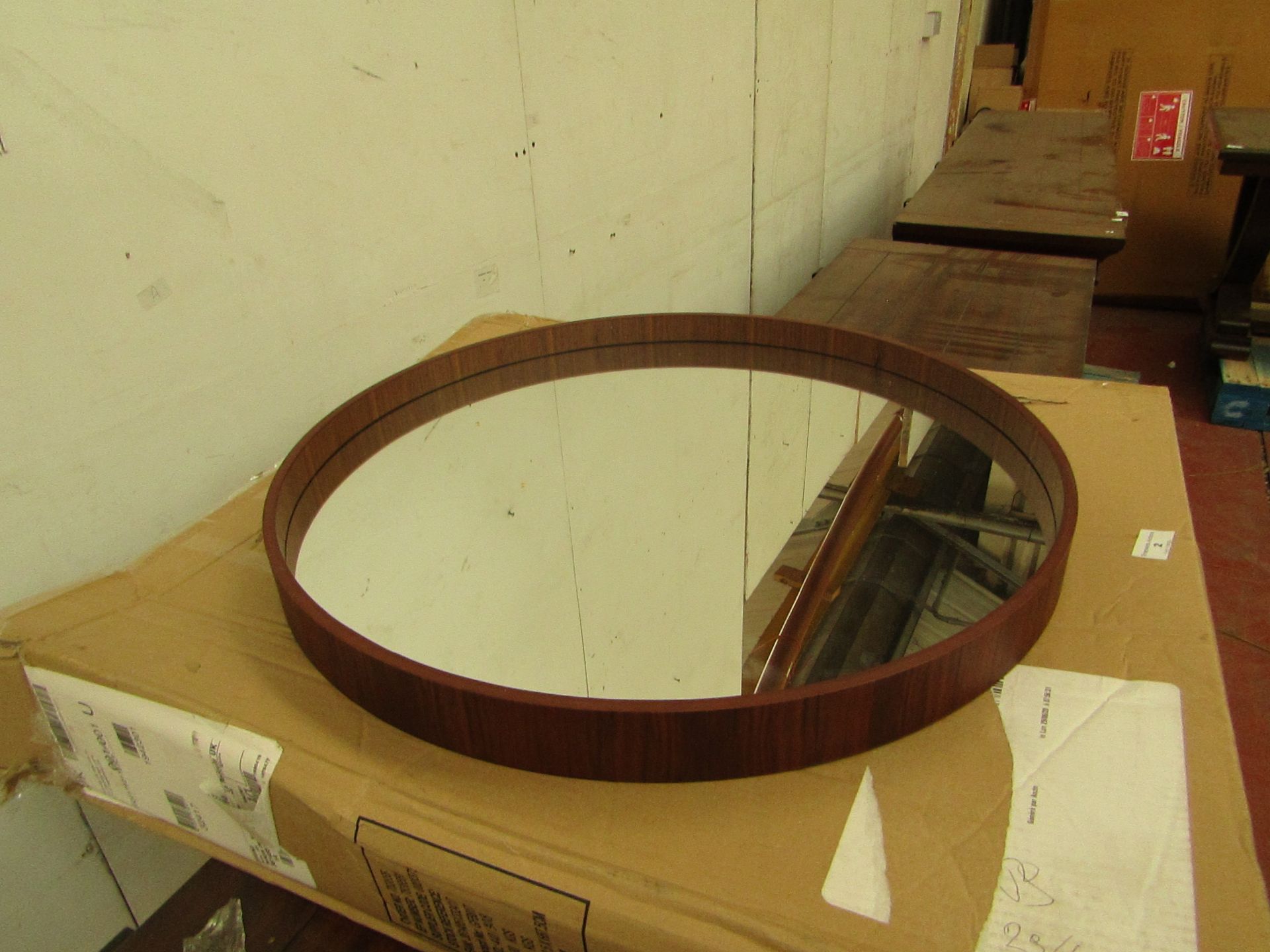 | 1X | LA REDOUTE 60CM WOODEN FRAMED CIRCULAR MIRROR | LOOKS UNUSED AND BOXED | RRP CIRCA £80 |