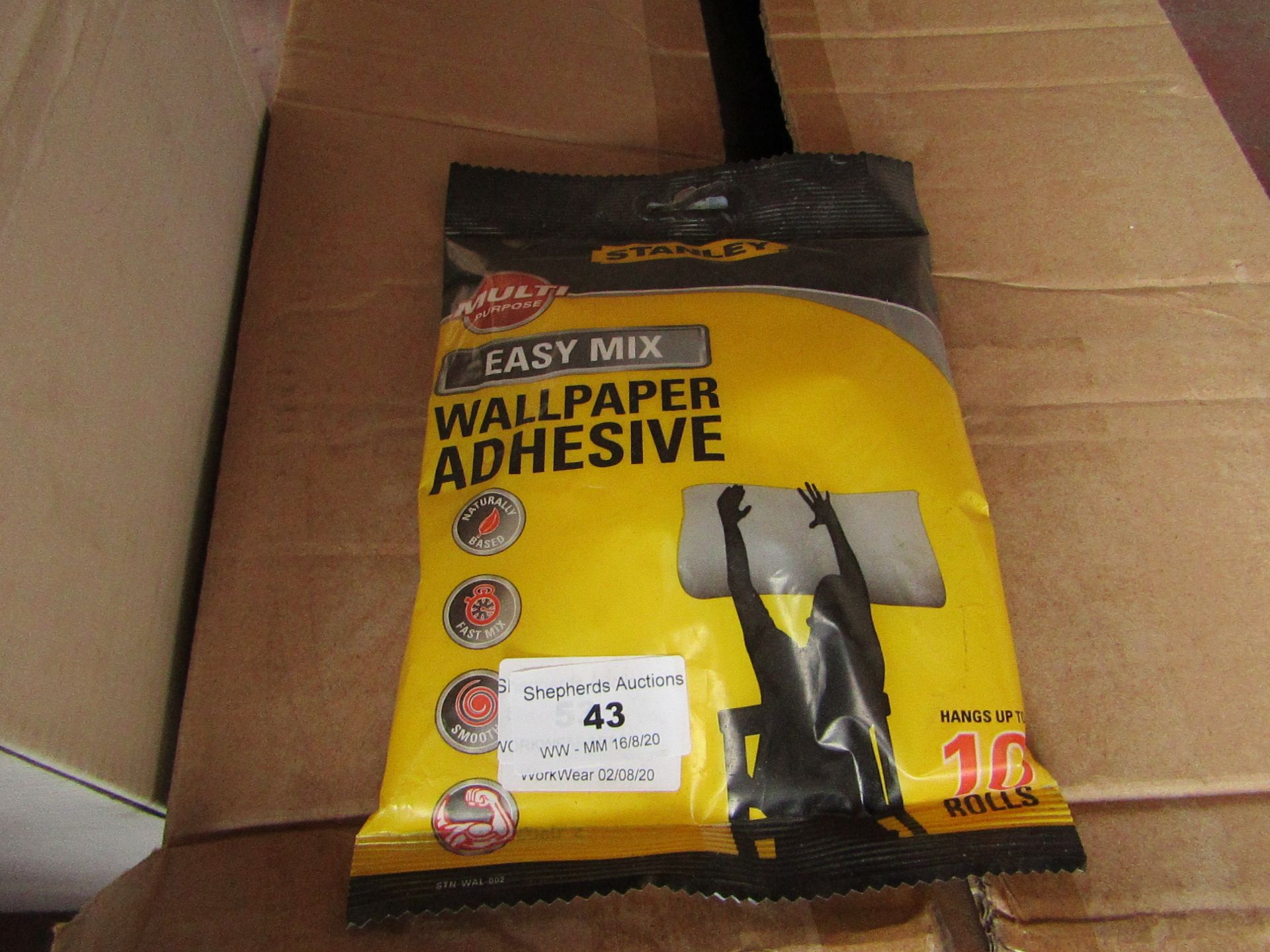 6x Bags of Stanley Easy mix wall paper adehsive, each bag hangs up to 10 rolls, new