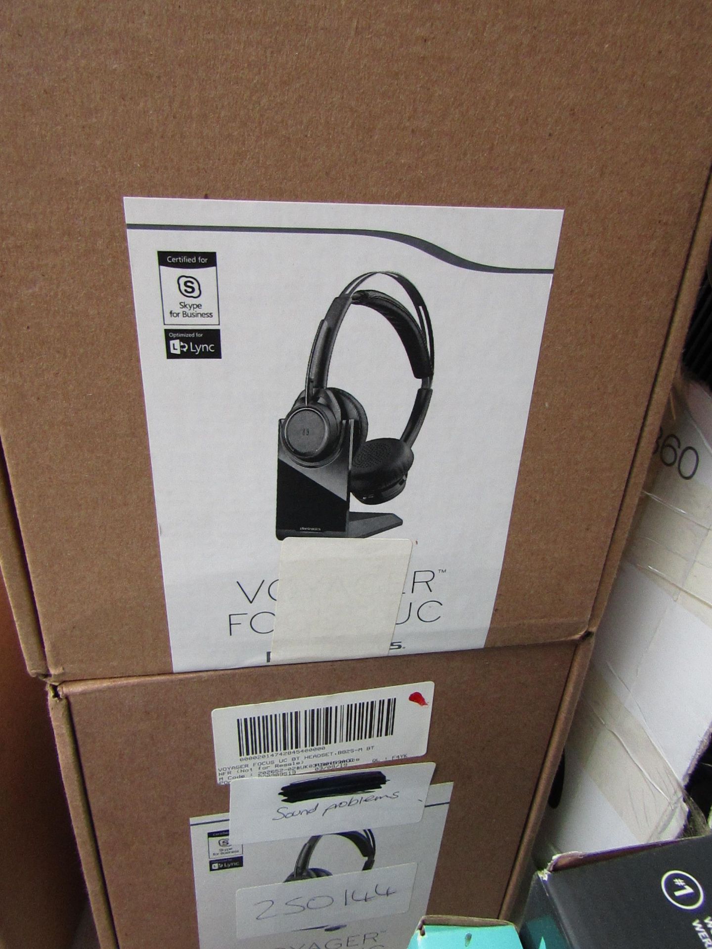 Voyager Focus BT headset, unchecked and boxed.