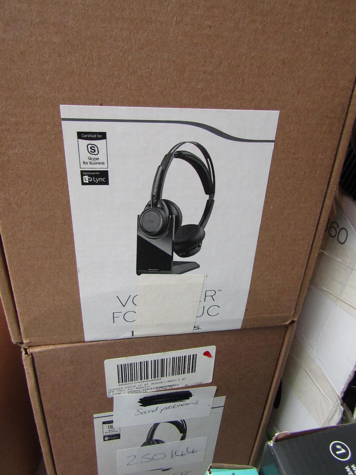 Voyager Focus BT headset, unchecked and boxed.