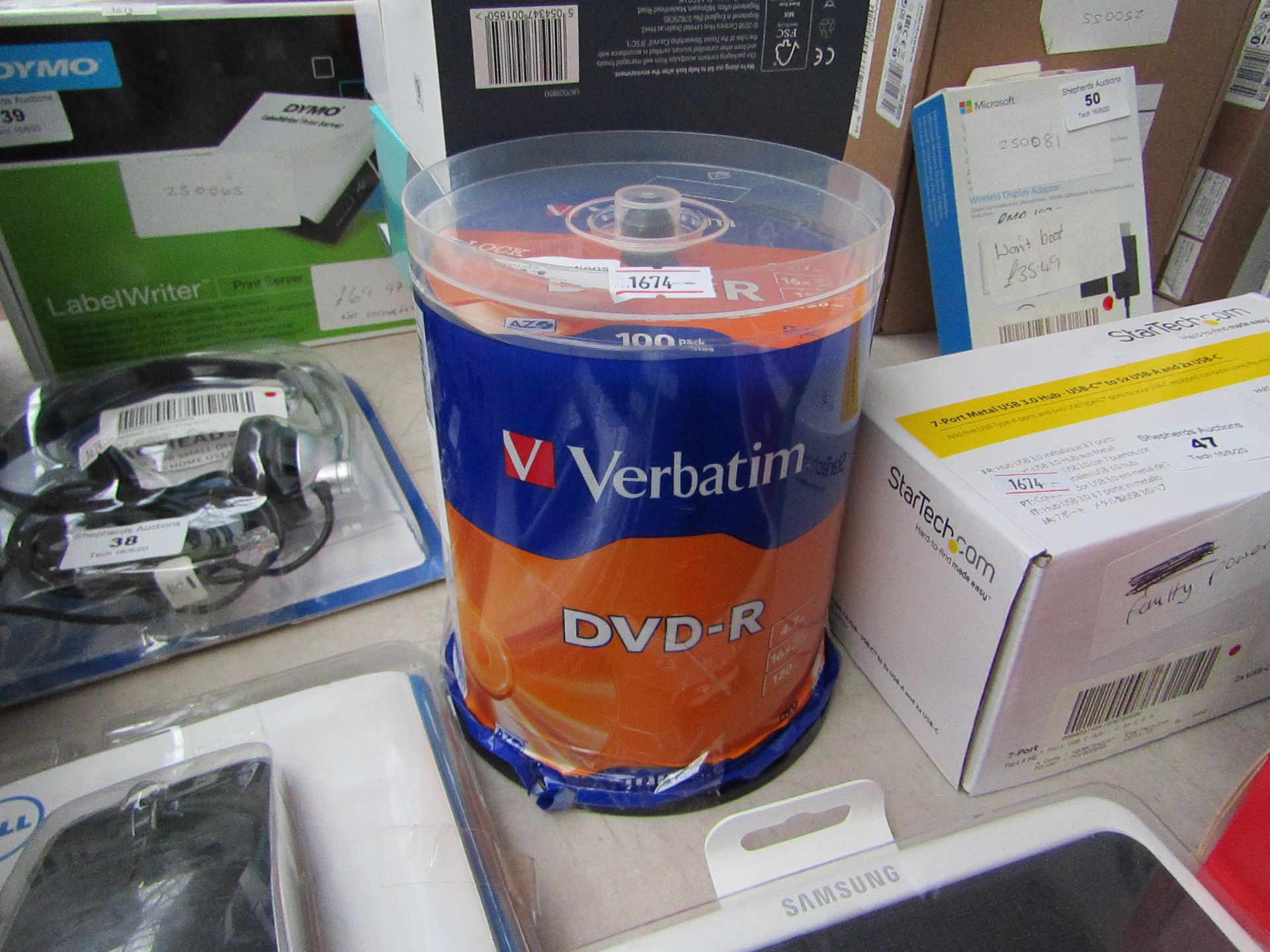 Verbatim DVD-R 2 100 pack, unchecked and packaged.