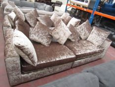 Crush Velvet style Brown Costco 3 seater 2 cushion sofa, appears to be in very good condtion may a