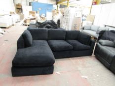 | 1x |Swoon Black Velvet style 3 seater sofa with chaise, appear to have no major damage, could do