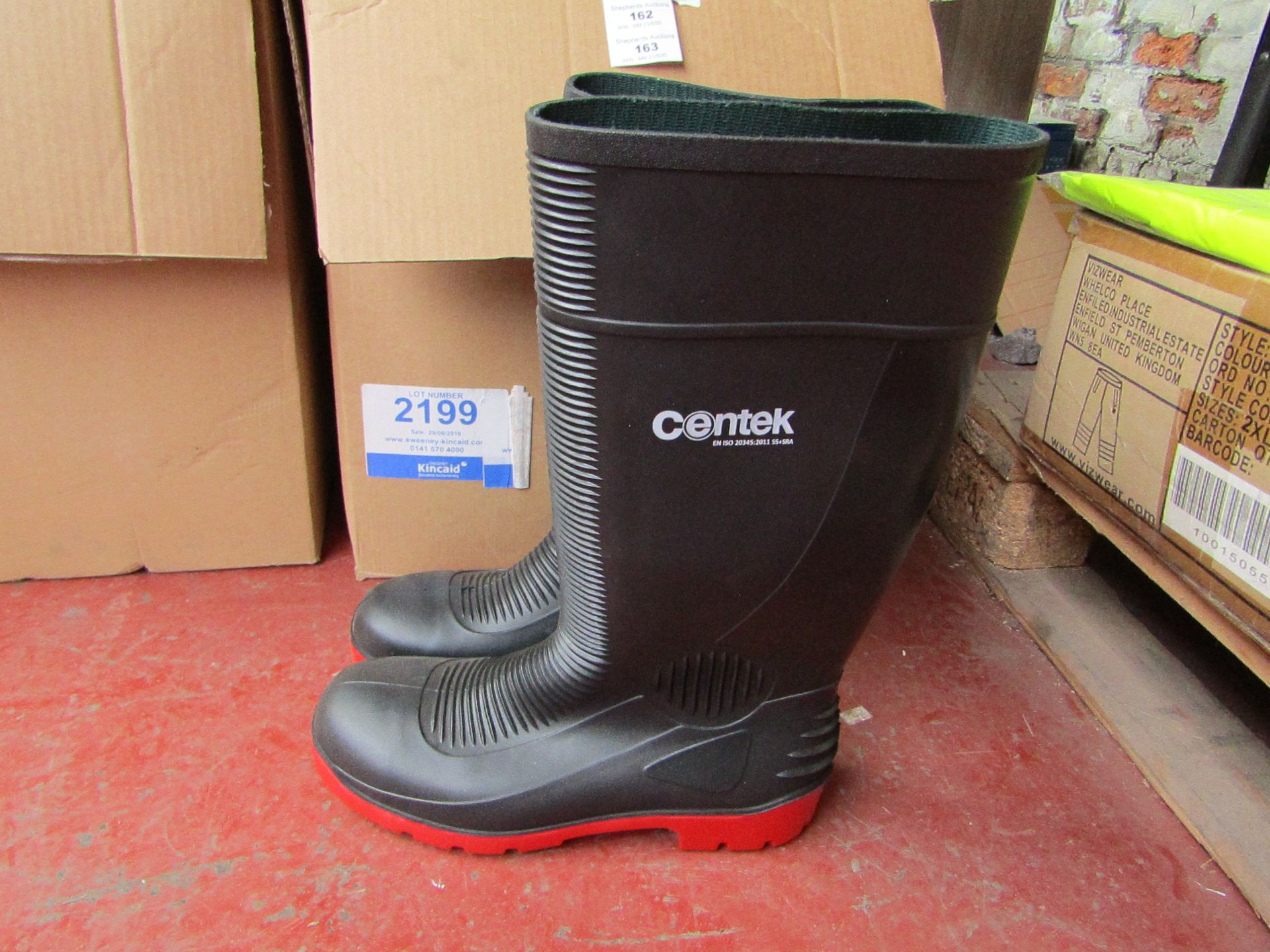 Centrek - Black & Red Steel Toe Cap Wellies - Size 10 - All New in Good Condition.