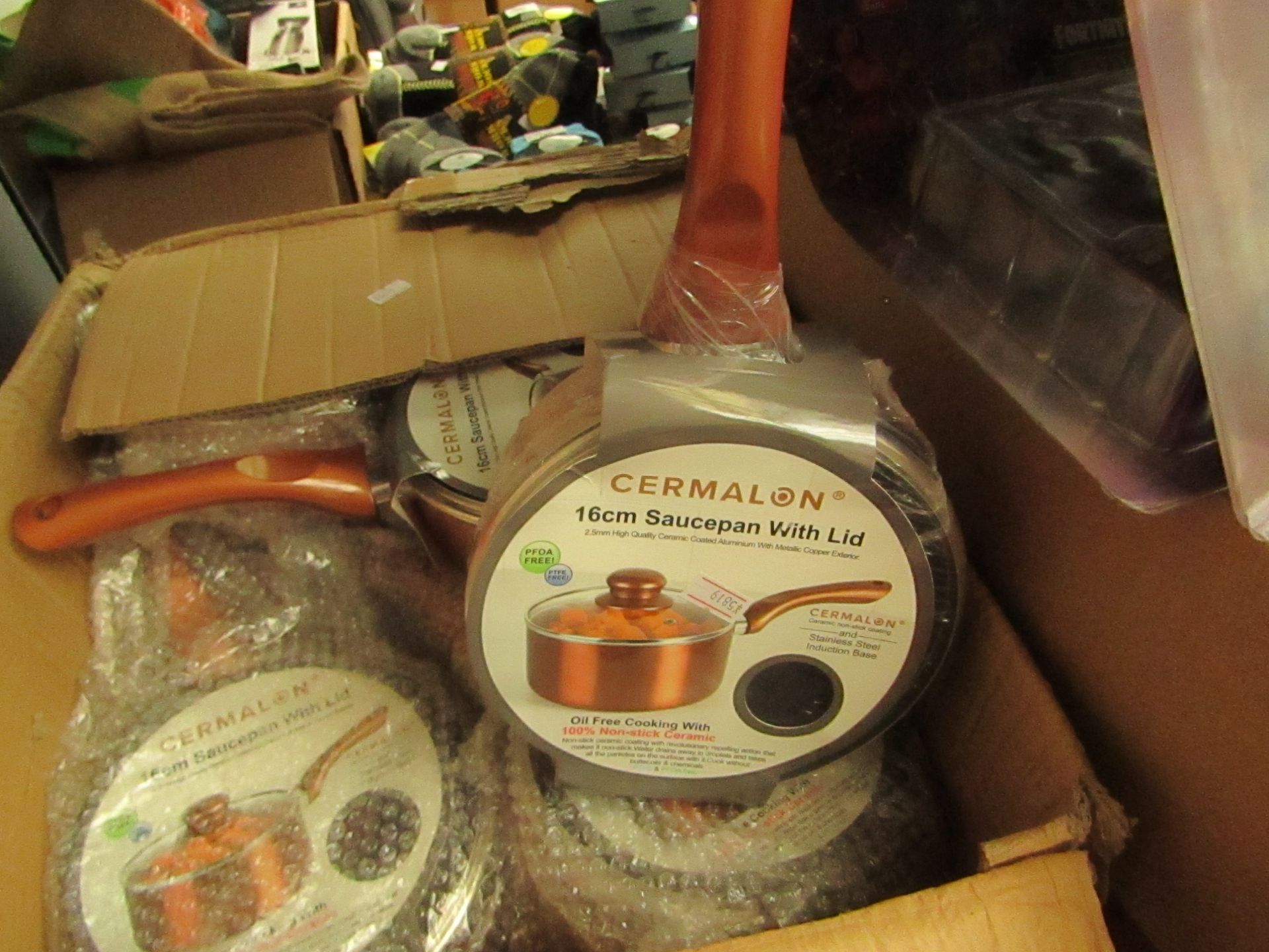 Ceramalon - 16cm Sauce Pan with Lid (Stainless steel Induction Base) - New & Packaged.