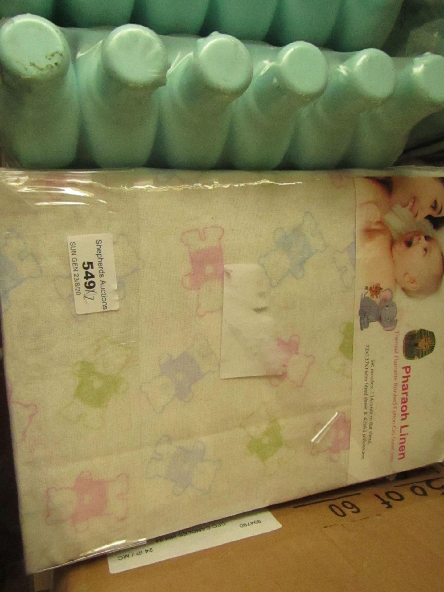 2 x Pharaoh Linen Thermal Flannette Cot Sheet sets. Unsued & Packaged