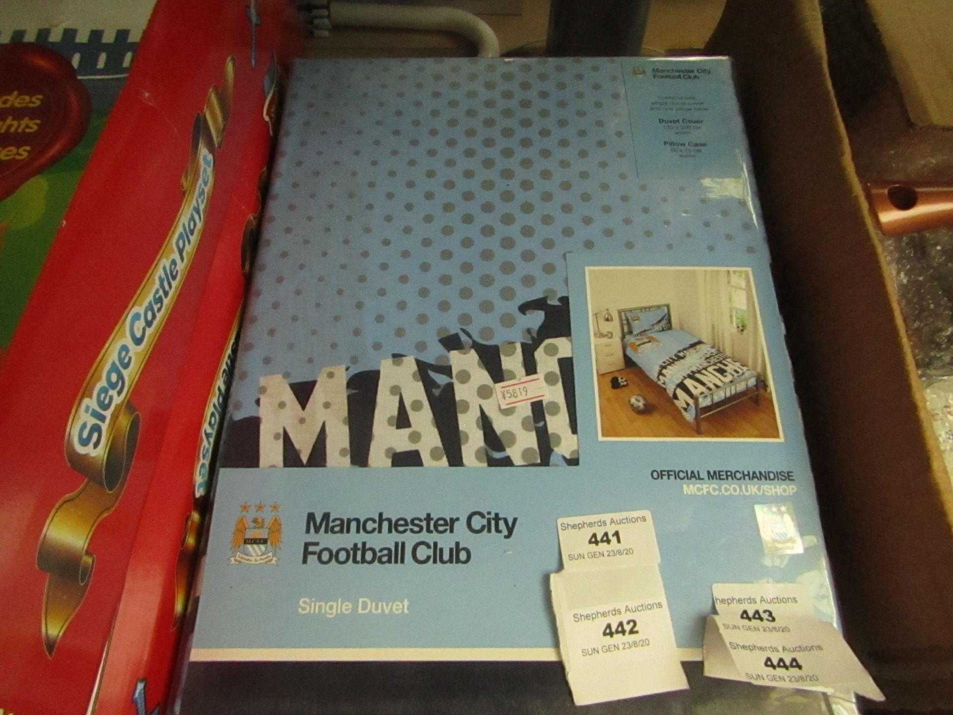 Manchester City Football Club - Single Duvet Set : 1x Duvet Cover. 1x Pillowcase. - New & Packaged.