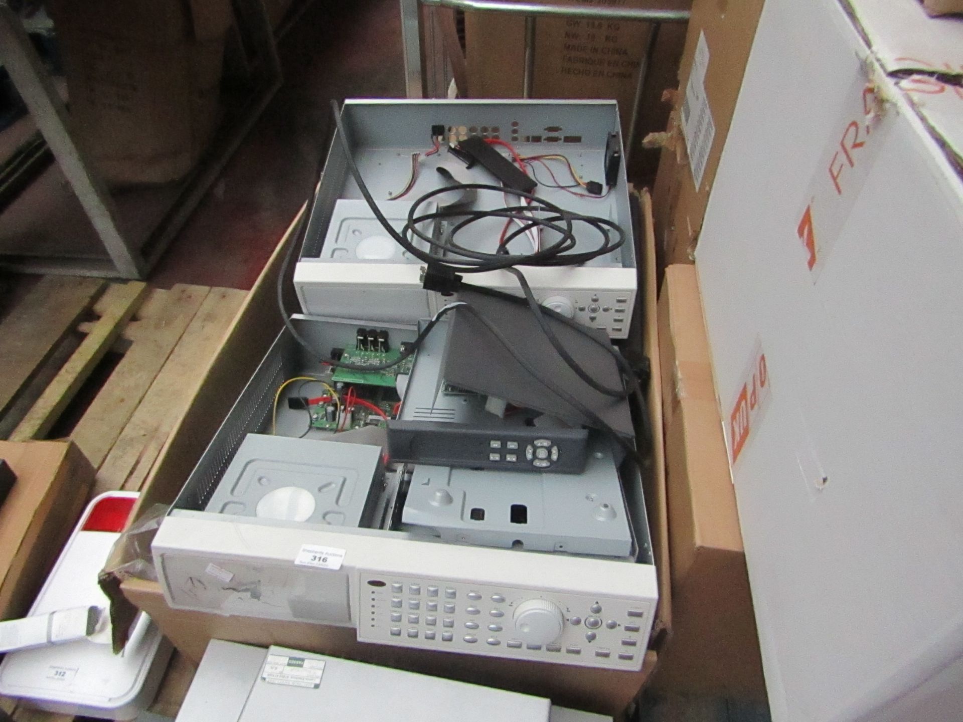 Box of Approx 8 Salvage DVR Systems - All broken or Damaged.