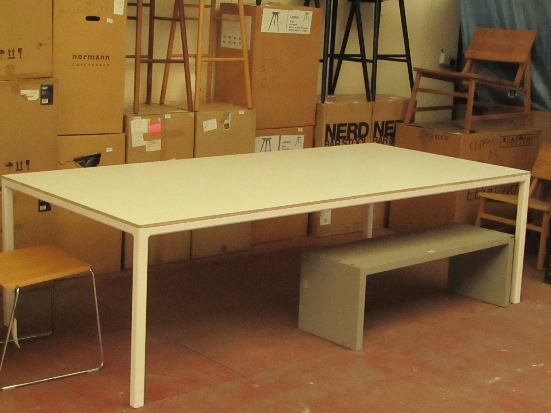 | 1X | HAY WHITE DINING TABLE 250 X 120CM | LOOKS UNUSED (NO GUARANTEE) | RRP £1055.00 | HAS 2 SMALL