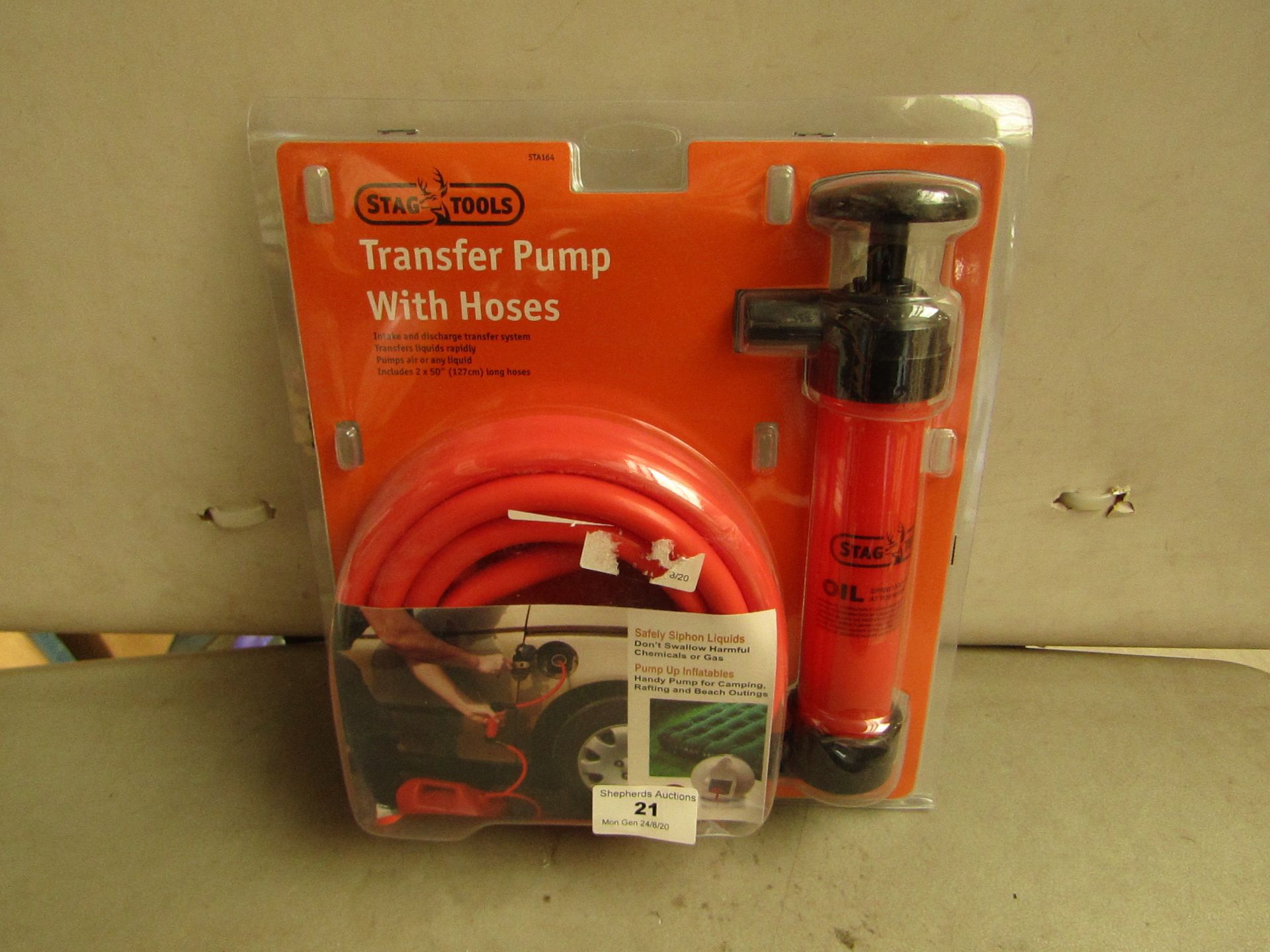 Stag Tools Transfer Pump With Hose. Intake & Discharge Transfer System.Unused & Packaged