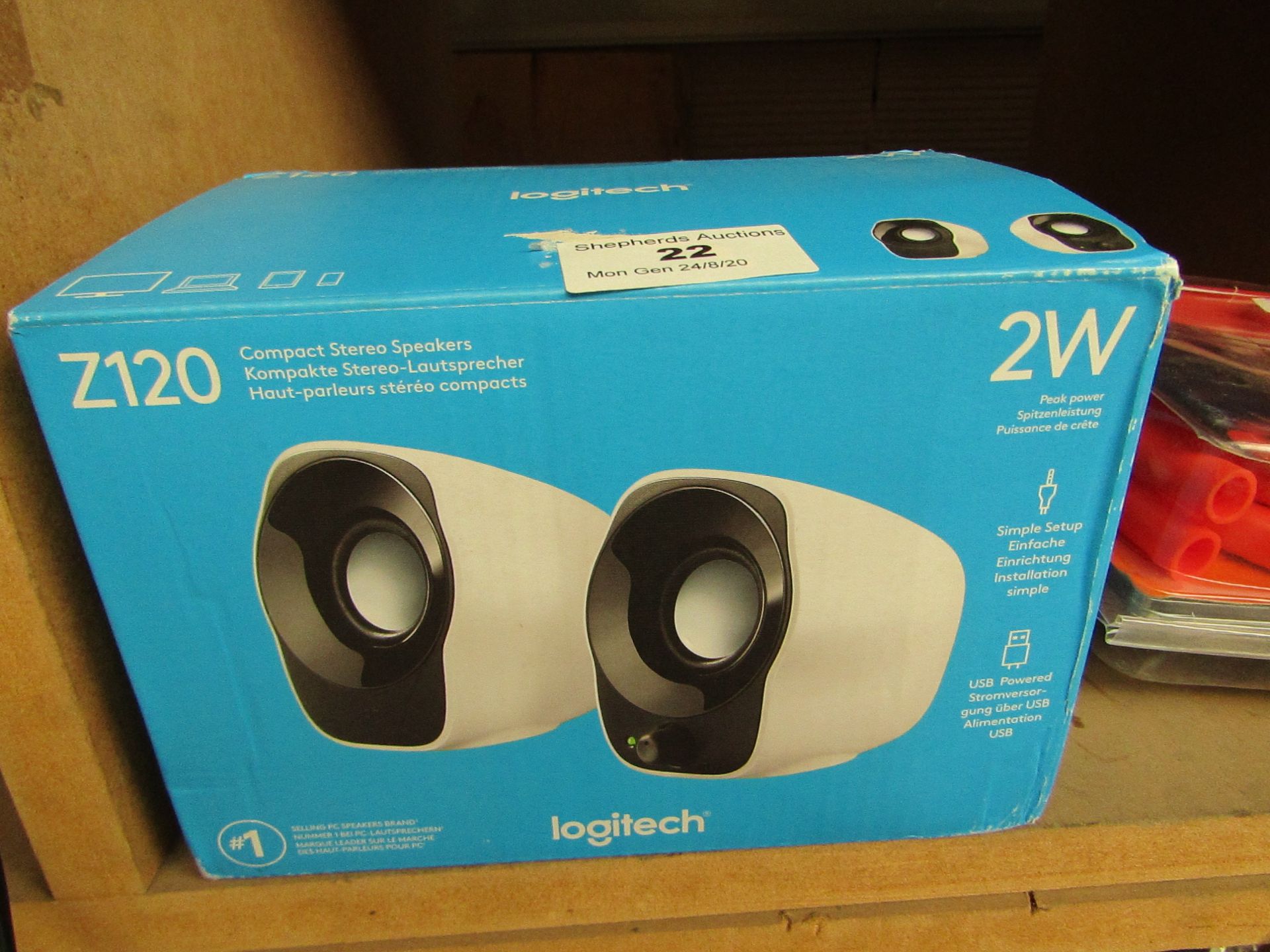 Logitech Z120 Compact Stereo Speakers. Boxed but untested.