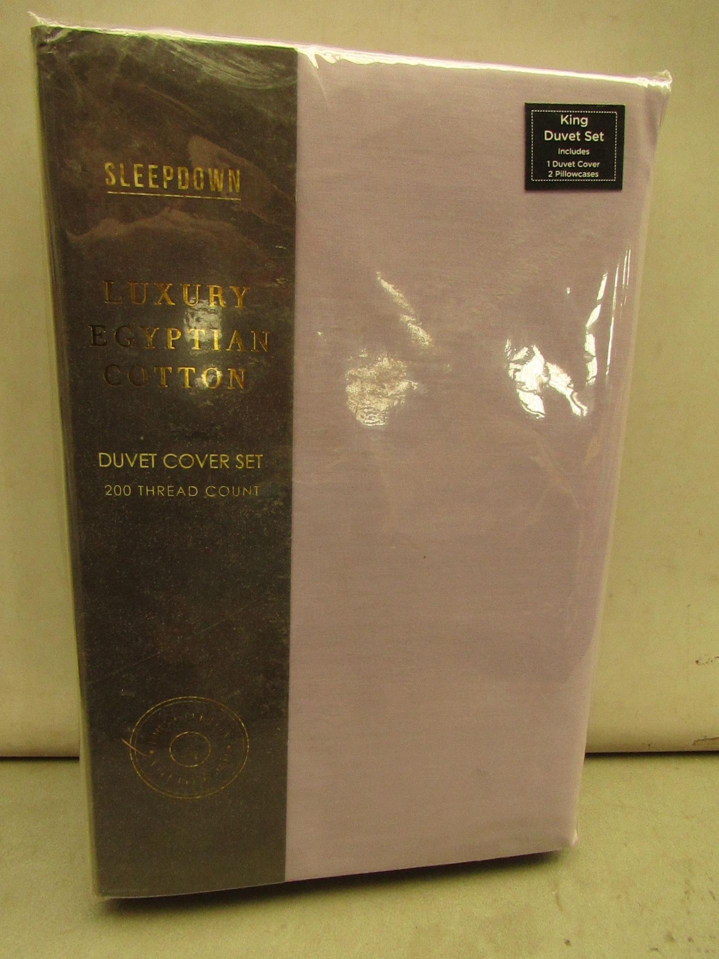 SleepDown - Luxury Egyptian Cotton - KingSize Lilac Purple Duvet Set - 1x Duvet Cover. 1x