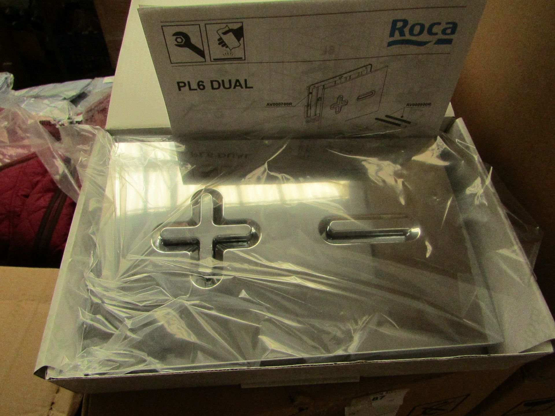 Roca PL6 dual chrome flush plate, new and boxed.