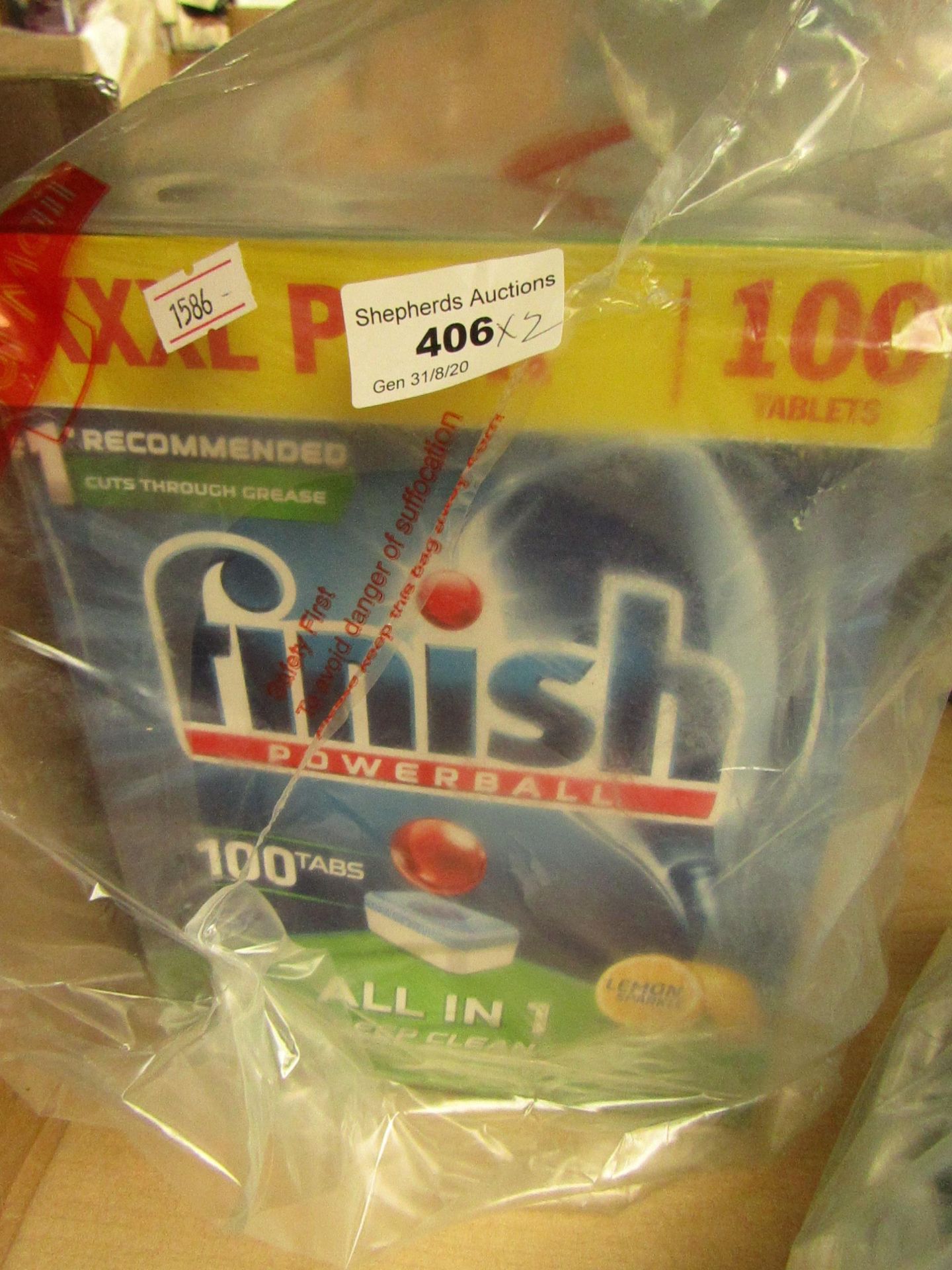 2x Finish - PowerBall Dishwasher Tablets (100 Tabs) XXXL Pack (Lemon Sparkle Scented) - Boxes May Be