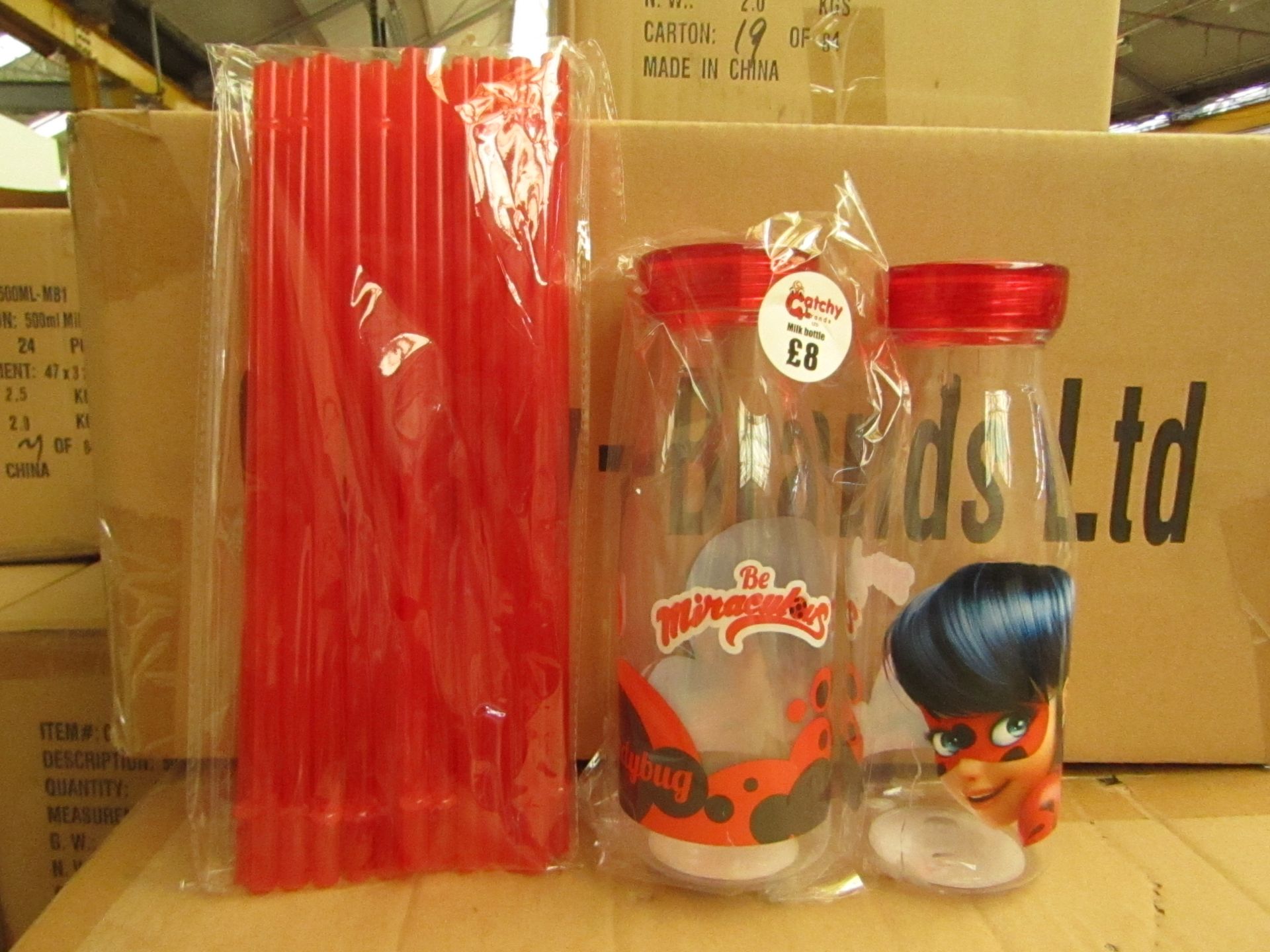24 x Miraculous Ladybug Milk Bottles with straws RRP £8 each new & packaged