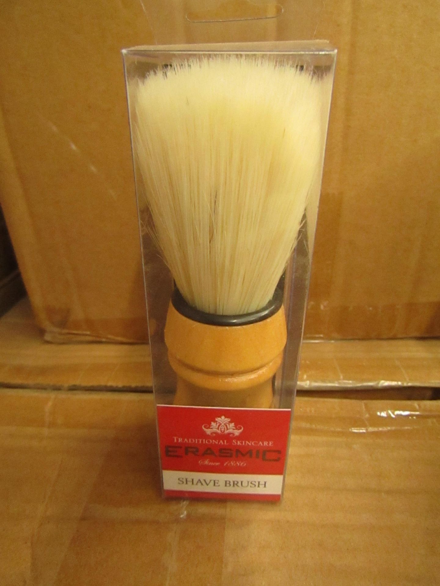 32 packs of 3 Erasmic Shave Brushes. Unused & Boxed
