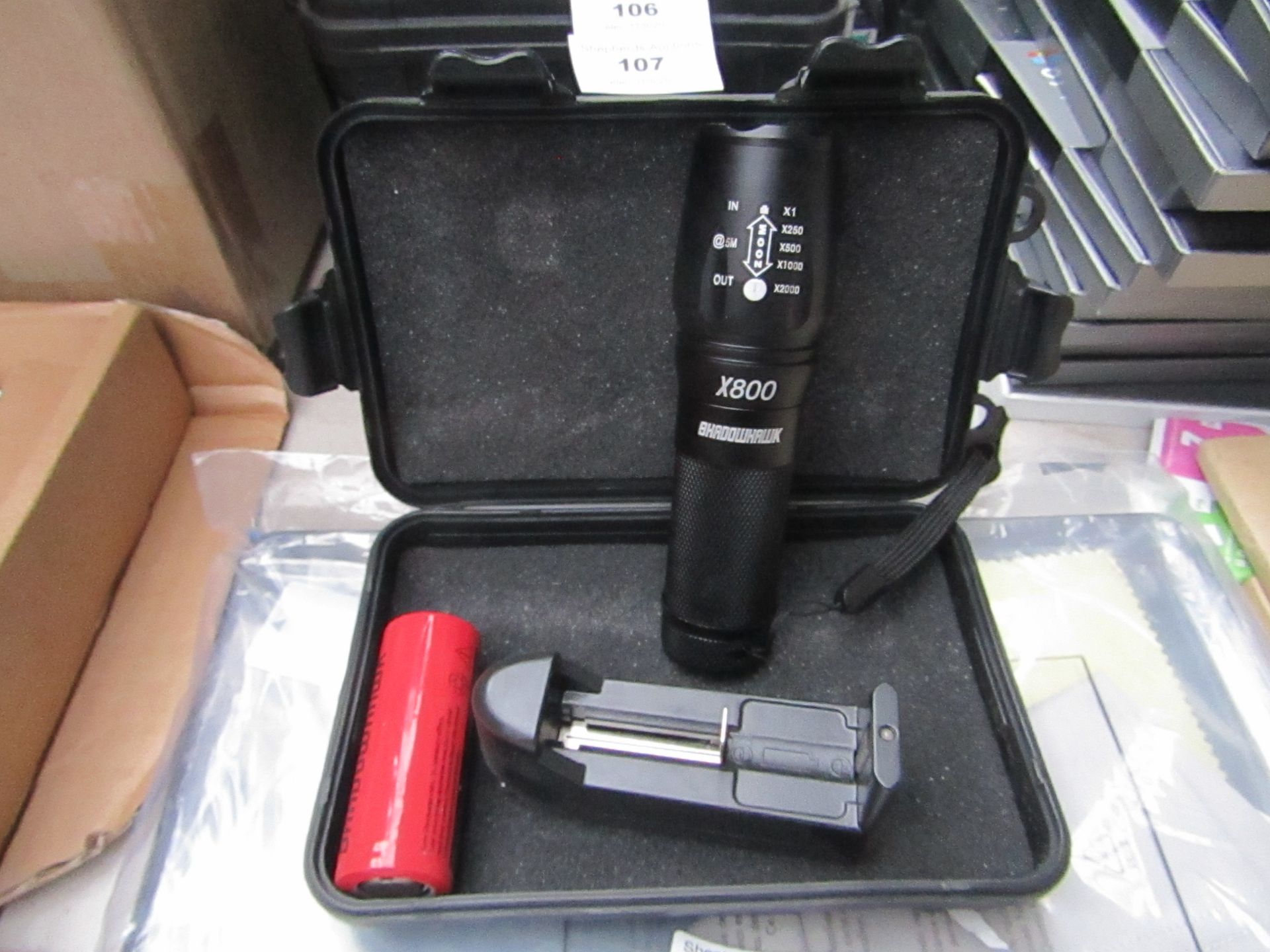 Shadow hawk rechargable high powered torch, new in carry case