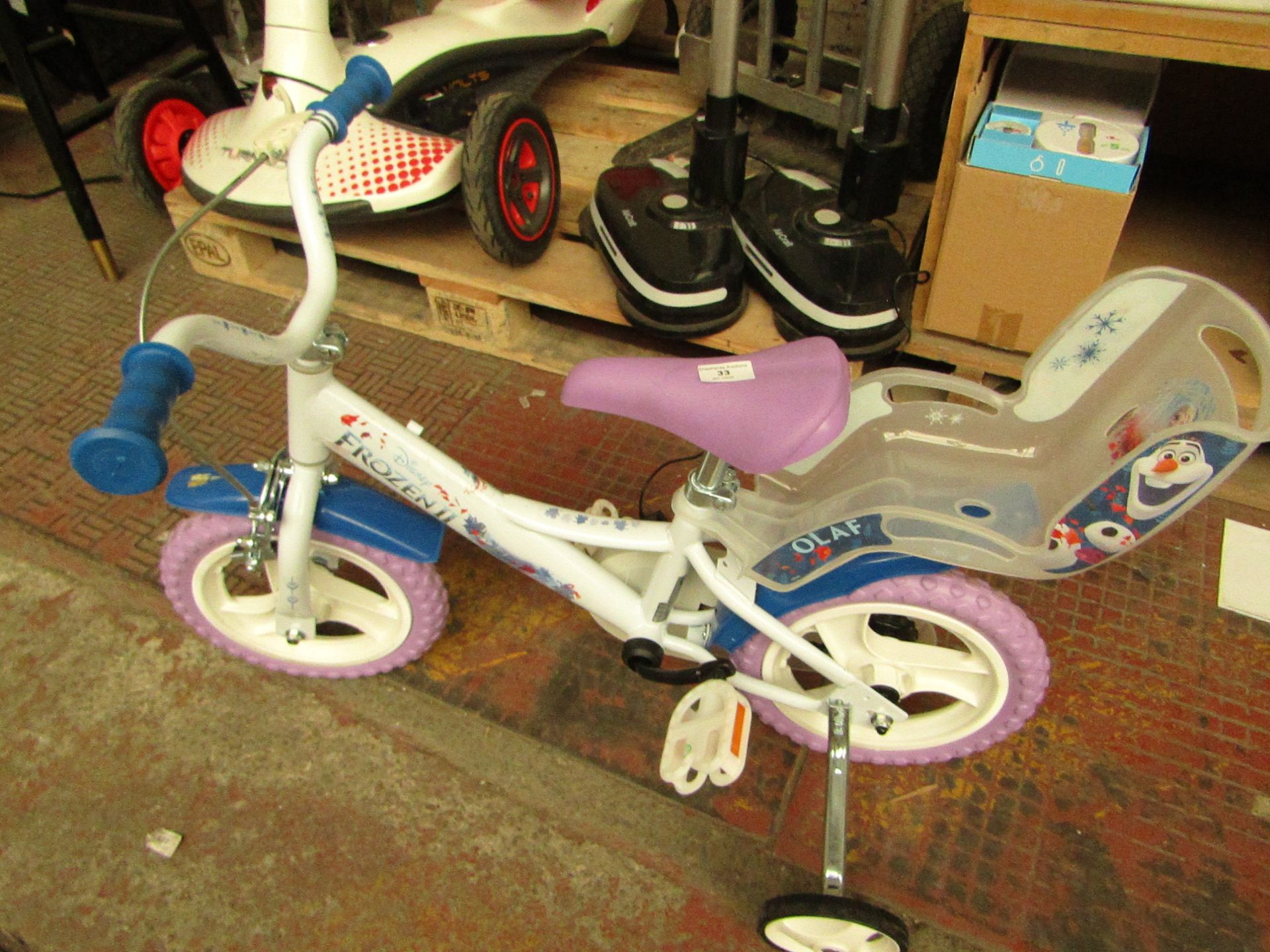 Disney Frozen 2 Bicycle with Doll Holder & Stabilizers. Handlebars need Tightening up but looks
