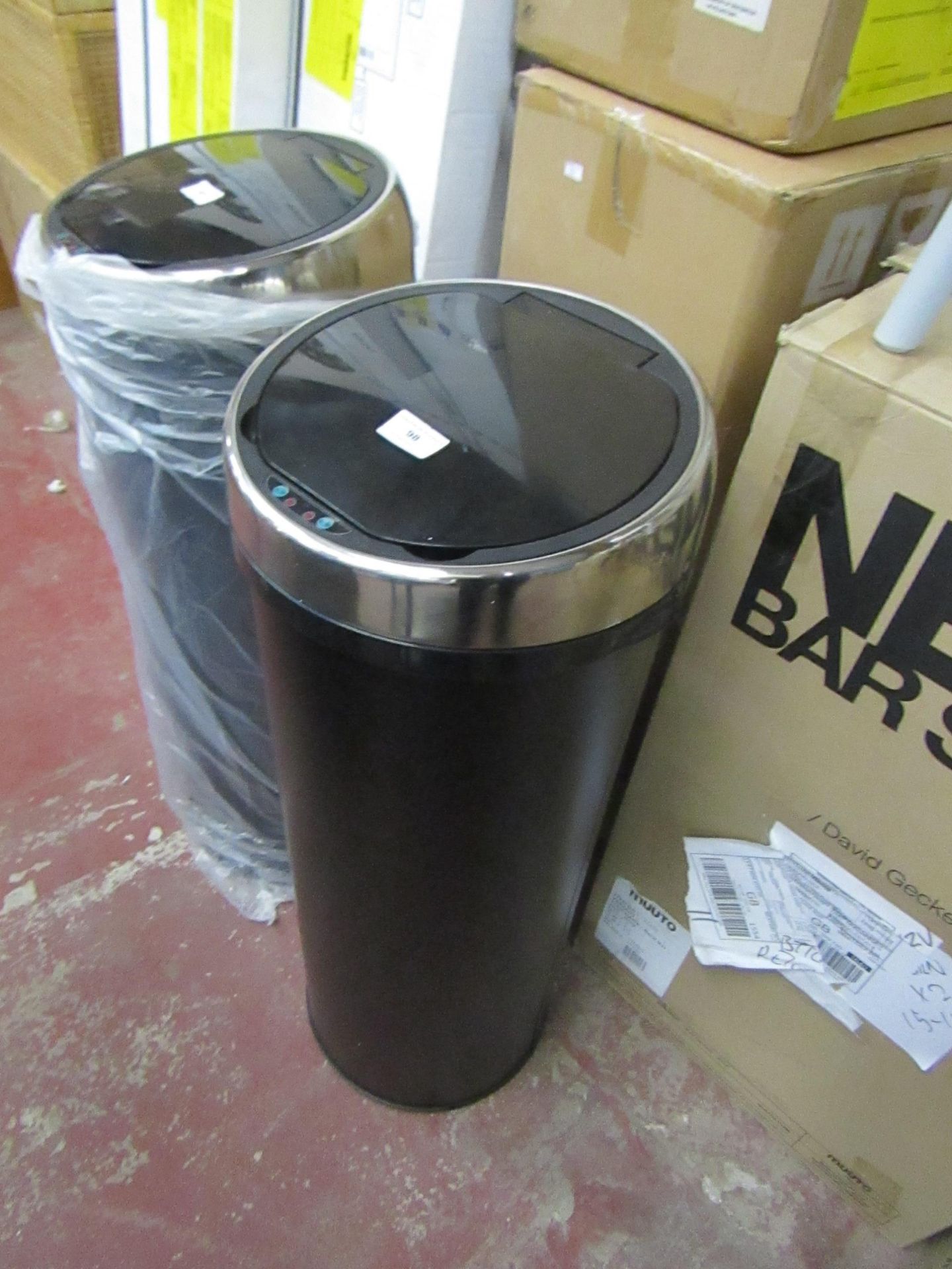 | 1X | MADE.COM SENSE TOUCH FREE 50L BIN IN BLACK | UNCHECKED AND BOXED | RRP £49 |