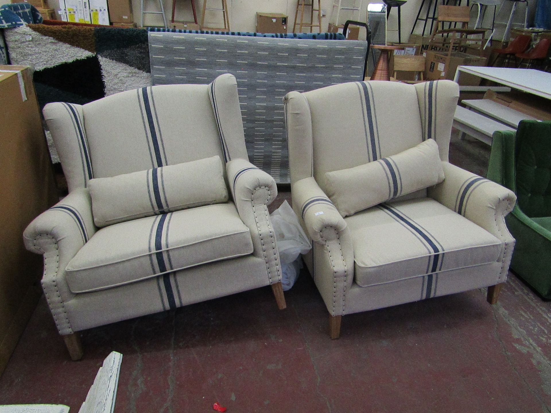 | 2X | COX & COX LIVING ROOM ANA FRENCH STRIPE OVERSIZED ARMCHAIRS | RRP £995 EACH LOOKS UNUSED (