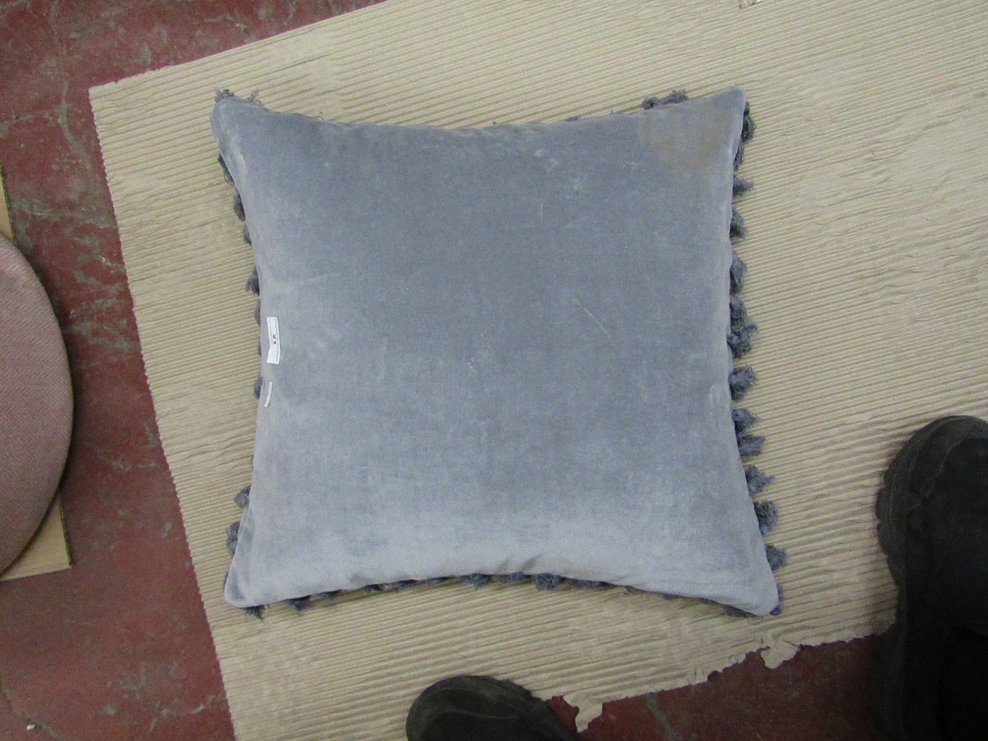 | 1X | GREY VELVET TASSLE CUSHION 45 X 45 CM  | LOOKS UNUSED | RRP - £40 | NO GUARANTEE |