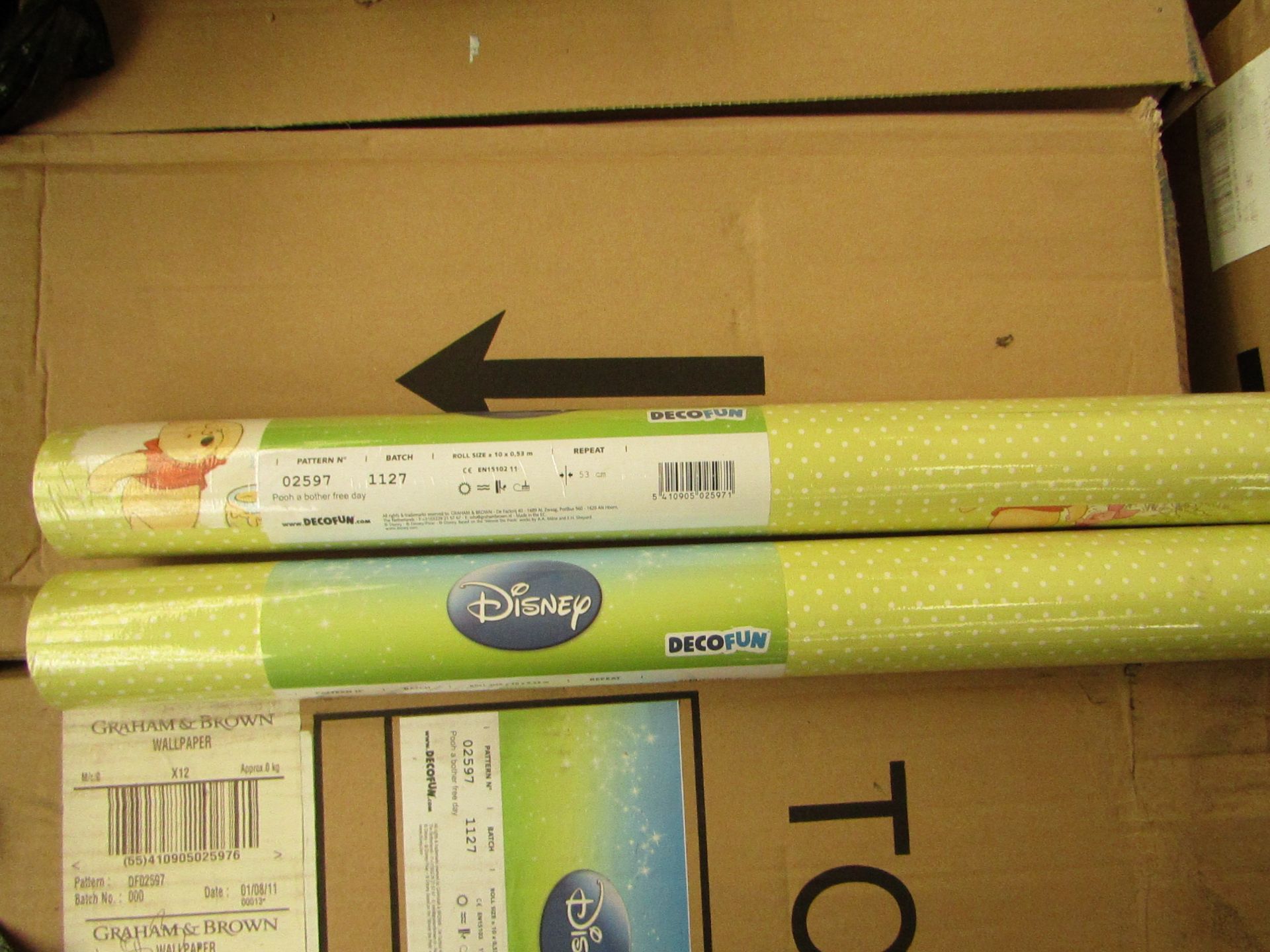 Box of 12 Rolls of Winnie The pooh Wallpaper. Packaged
