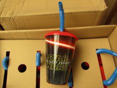 Box of 24 x Star Wars Plastic Kids Cups With Straws. Unused & Boxed