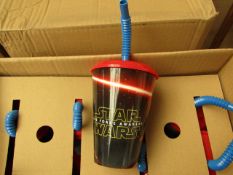 Box of 24 x Star Wars Plastic Kids Cups With Straws. Unused & Boxed