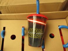 Box of 24 x Star Wars Plastic Kids Cups With Straws. Unused & Boxed