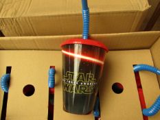 Box of 24 x Star Wars Plastic Kids Cups With Straws. Unused & Boxed