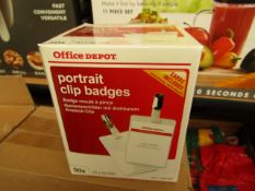 6 Packs of 50 x Office Depot Portrait Clip Badges. 60mm x 90mm. Unused