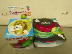 2 Items Being 2 pack portion pod & 4 Tommee Tippee Bowls. All unused