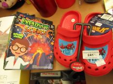 2 Items Being Spiderman Size 9/10 Crocs & an Explosive Science Exploding Volcano.