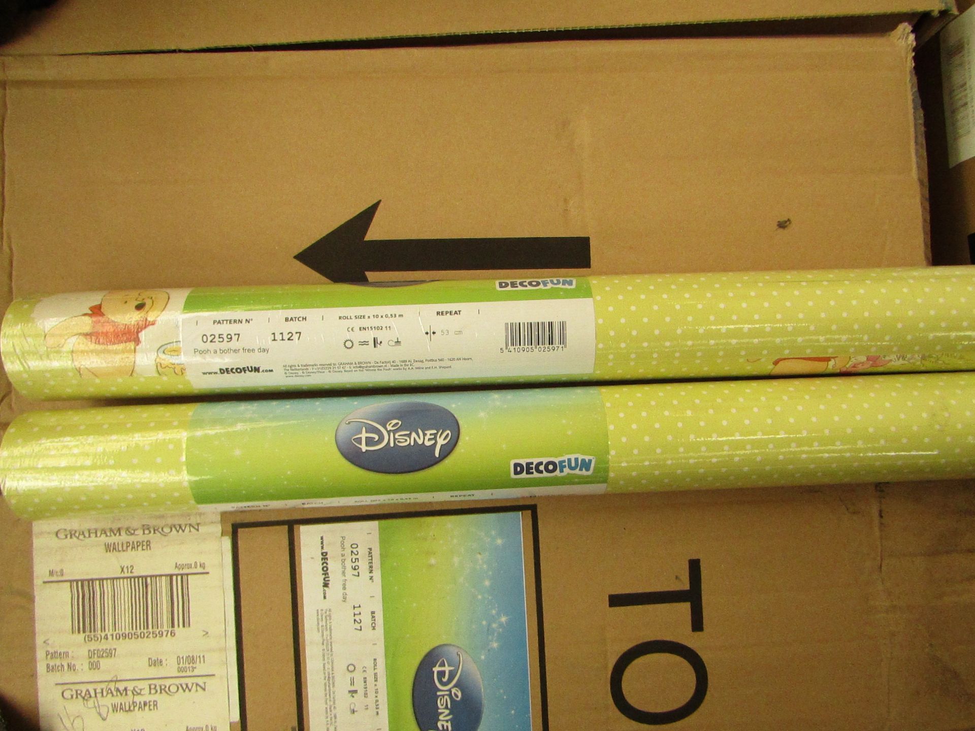 Box of 12 Rolls of Winnie The pooh Wallpaper. Packaged