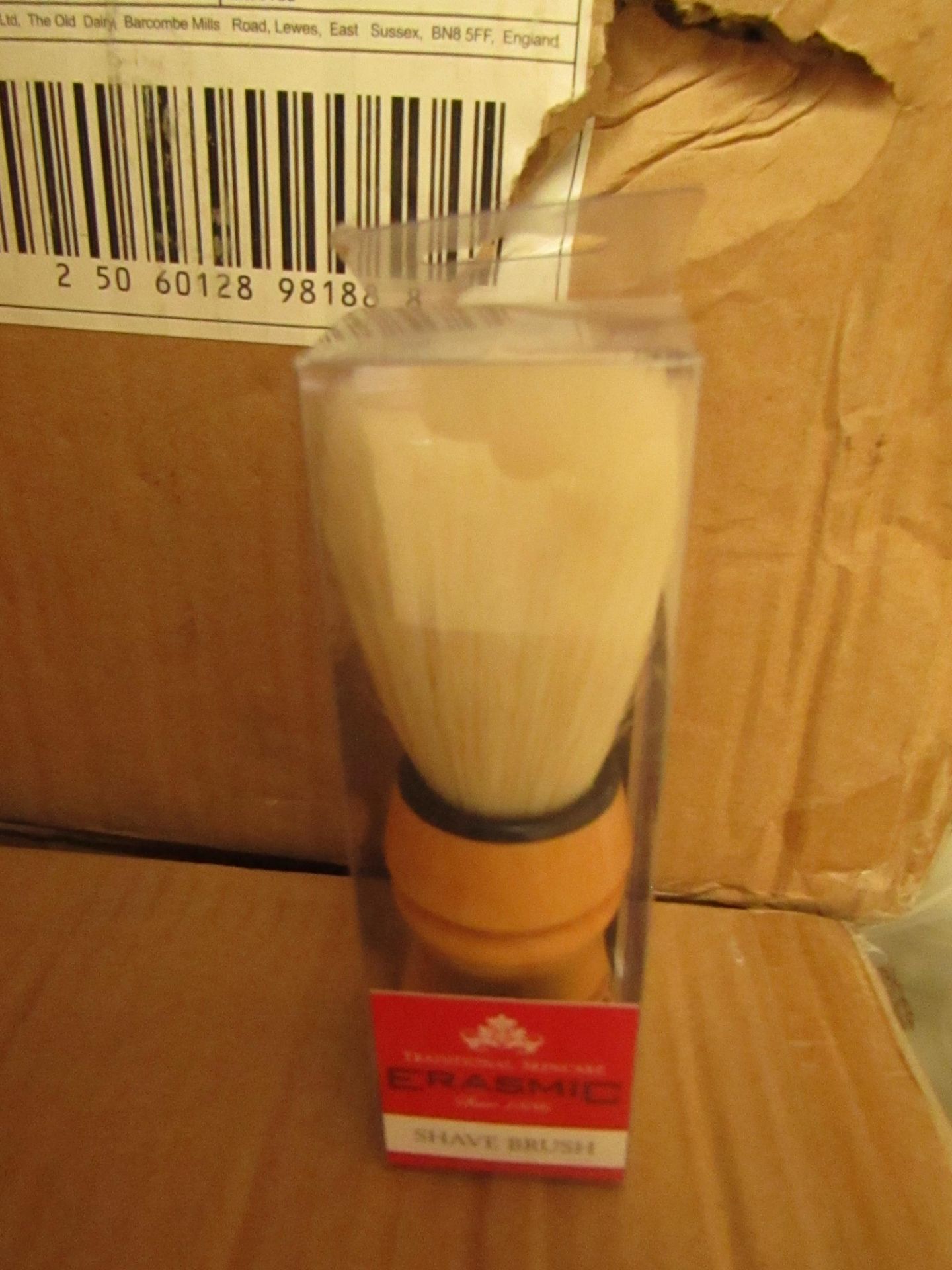 32 packs of 3 Erasmic Shave Brushes. Unused & Packaged