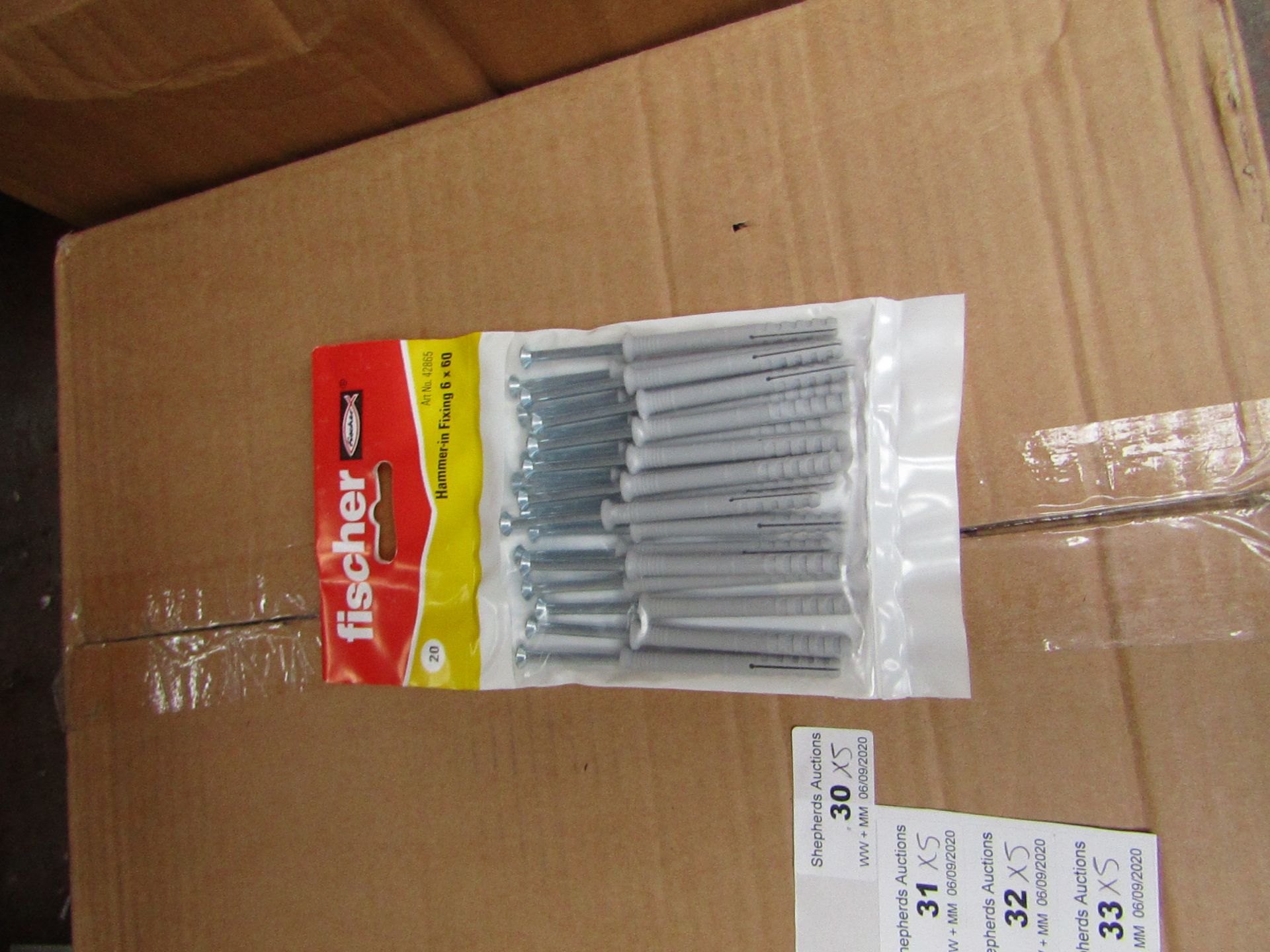 5x Fischer - Hammer- In Fixing 6 x 60 - (Packs of 20) - New & Packaged.