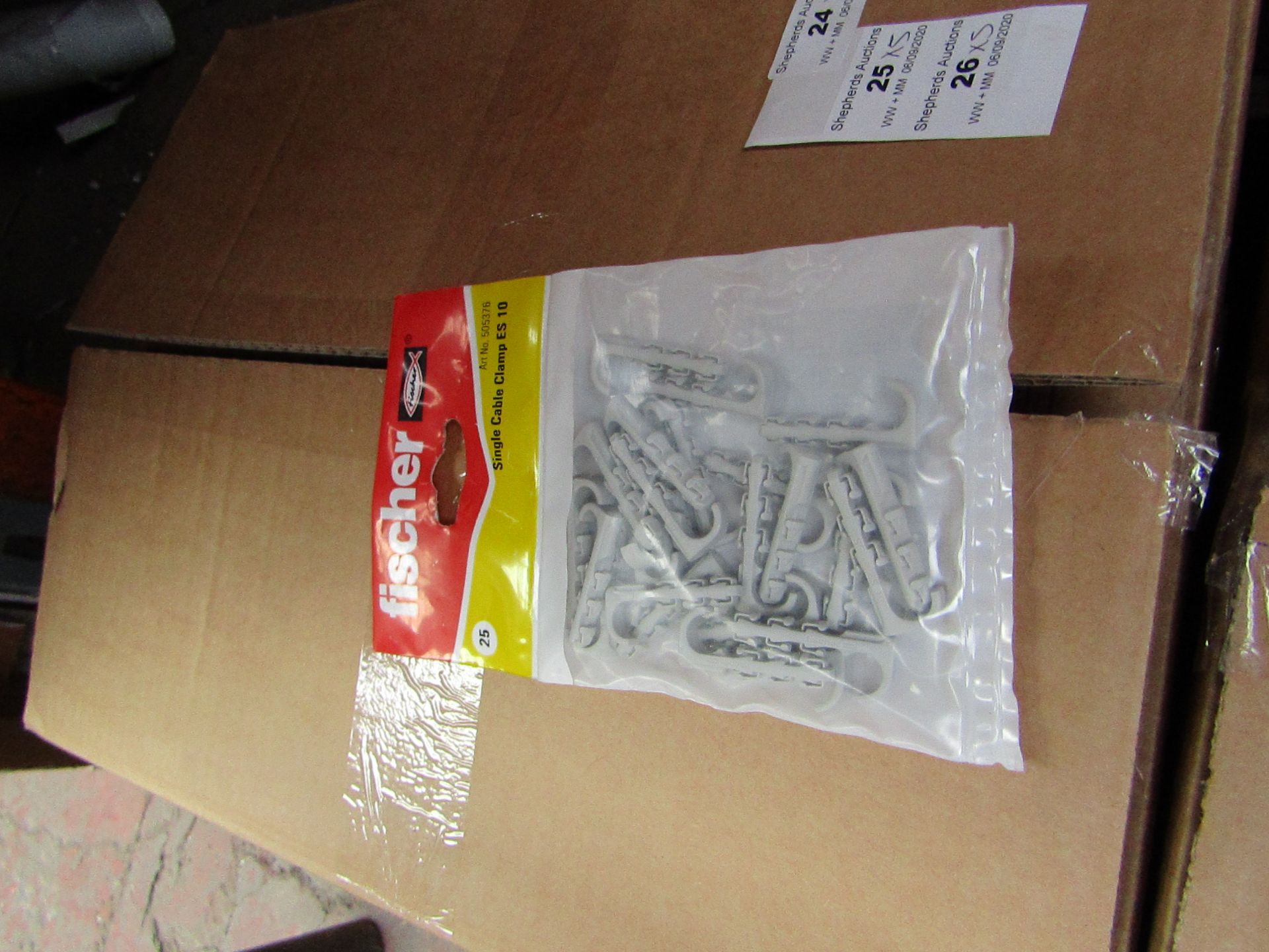 5x Fischer - Single Cable Clamp ES 10 - (Packs of 25) - New & Packaged.