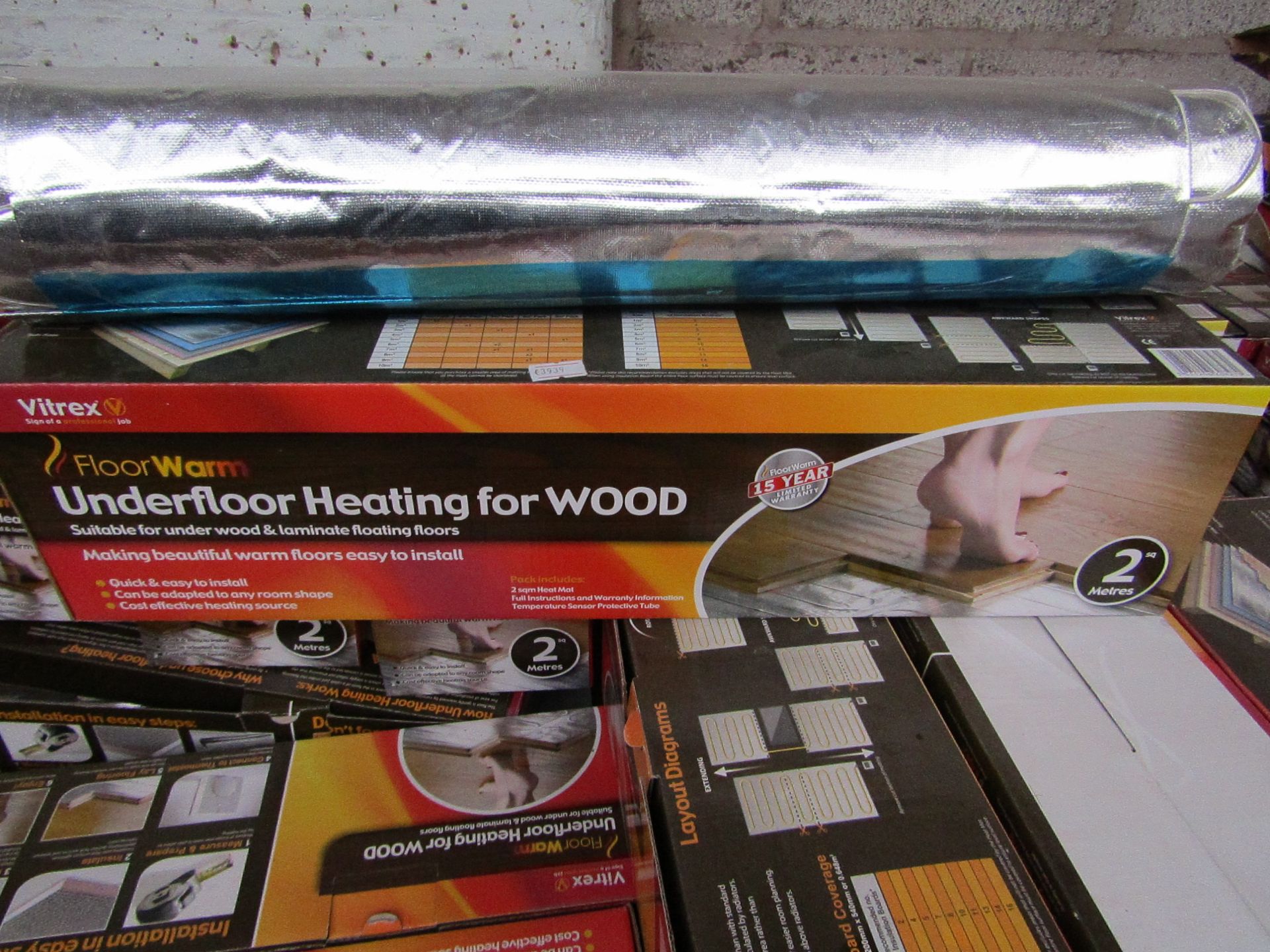1x Vitrex Floor Warm 2m2 underfloor heating for wood, new and boxed.