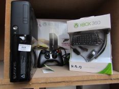 Xbox 360 Games console with controlland cables, comes with a chatpad nad headset pack, powers up but