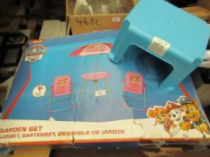 2 Items Being a Girls Paw Patrol Table & Chairs Set (unchecked) & a Plastic Step.